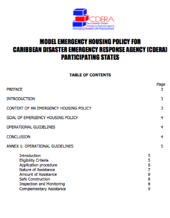 Model Emergency Housing Policy For CDEMA PS